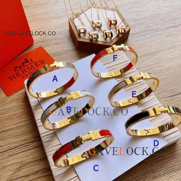 Copy Hermes Clic Clac H 'Narrow' Bracelet Gold Metal